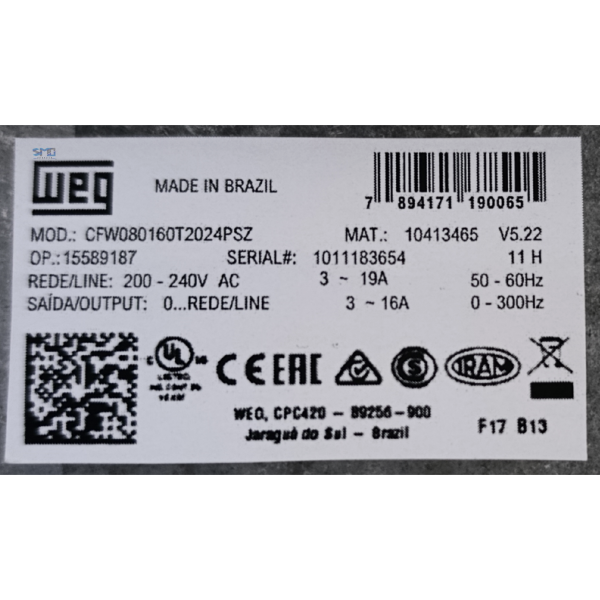 INVERSOR DE FREQUÊNCIA 5CV 16A 220V WEG CFW080160T2024PSZ - Image 4