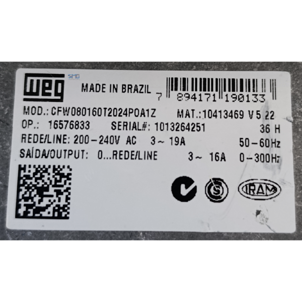 INVERSOR DE FREQUÊNCIA 5CV 16A 220V WEG CFW080160T2024P0A1Z - Image 5