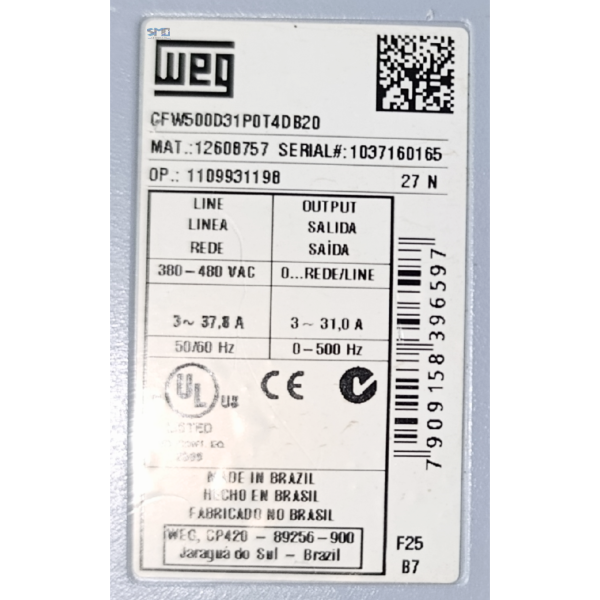 INVERSOR DE FREQUÊNCIA 20CV 31A 380-480V WEG CFW500D31P0T4DB20 - Image 5