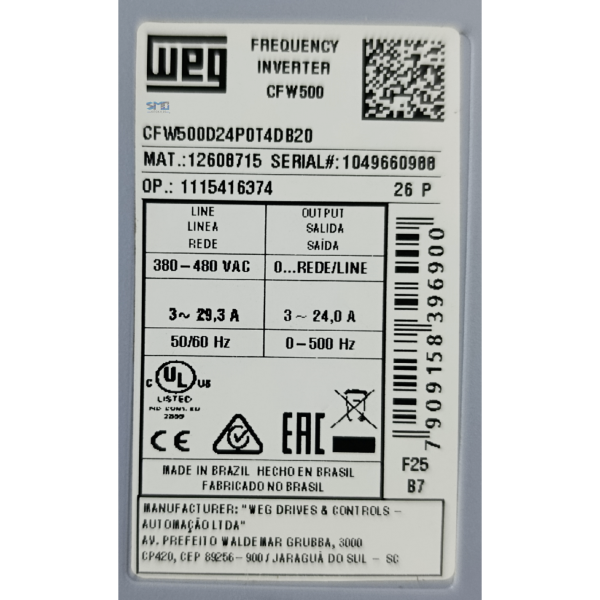 INVERSOR DE FREQUÊNCIA 15CV 24A 380-480V CFW500D24P0T4DB20 - Image 6